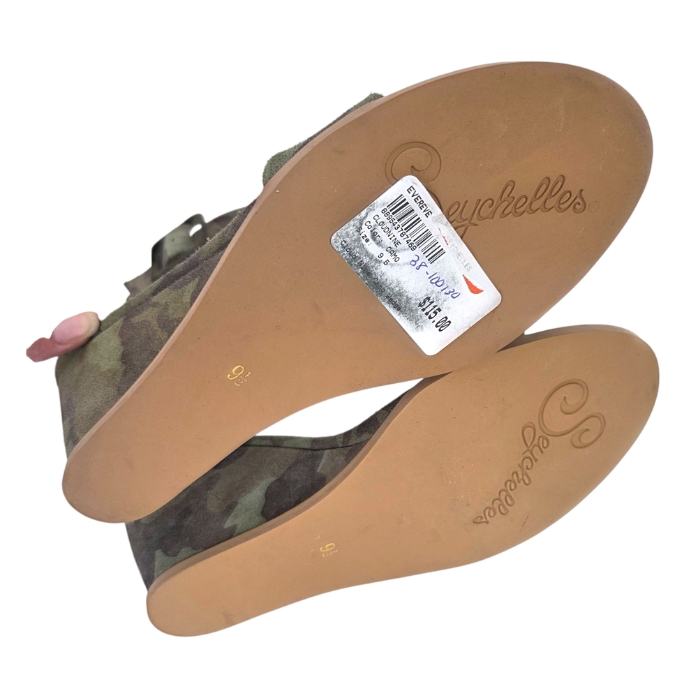 Seychelles Cloud Nine Camo Wedge Heels Sandals NEW Leather Womens 9.5 Green - Picture 12 of 12